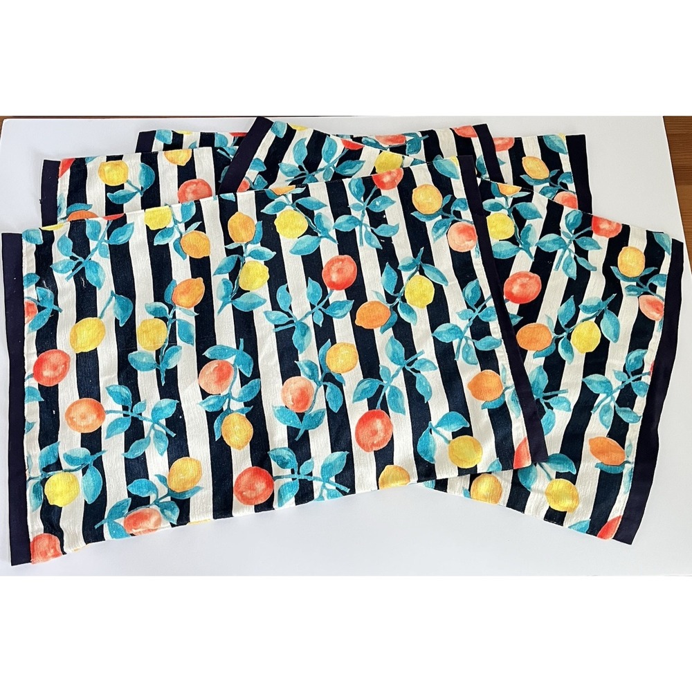 NWOT The Prairie by Rachel Ashwell navy striped fabric fruit placemats set 4‎